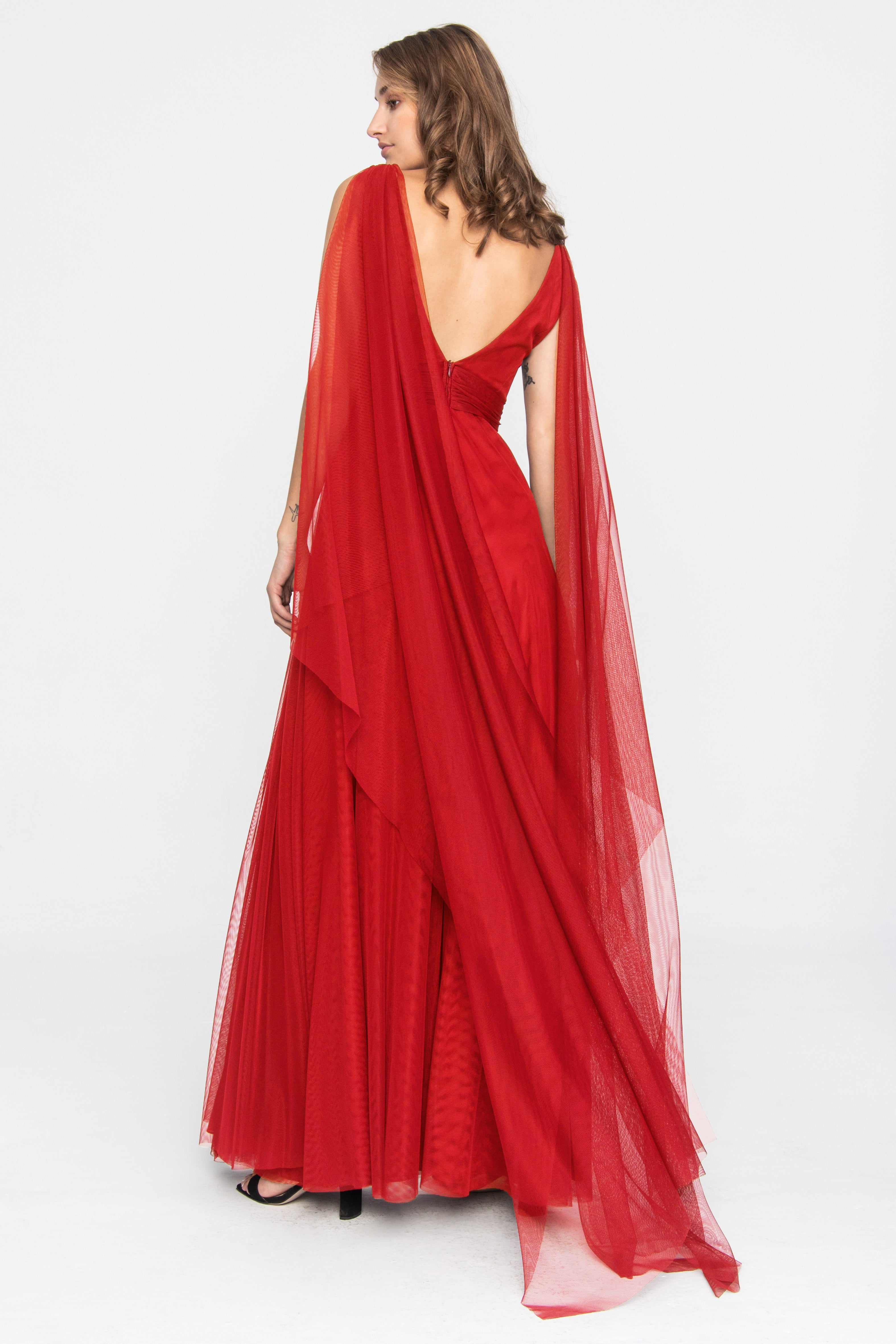 Tulle Terracotta Evening Gown Red