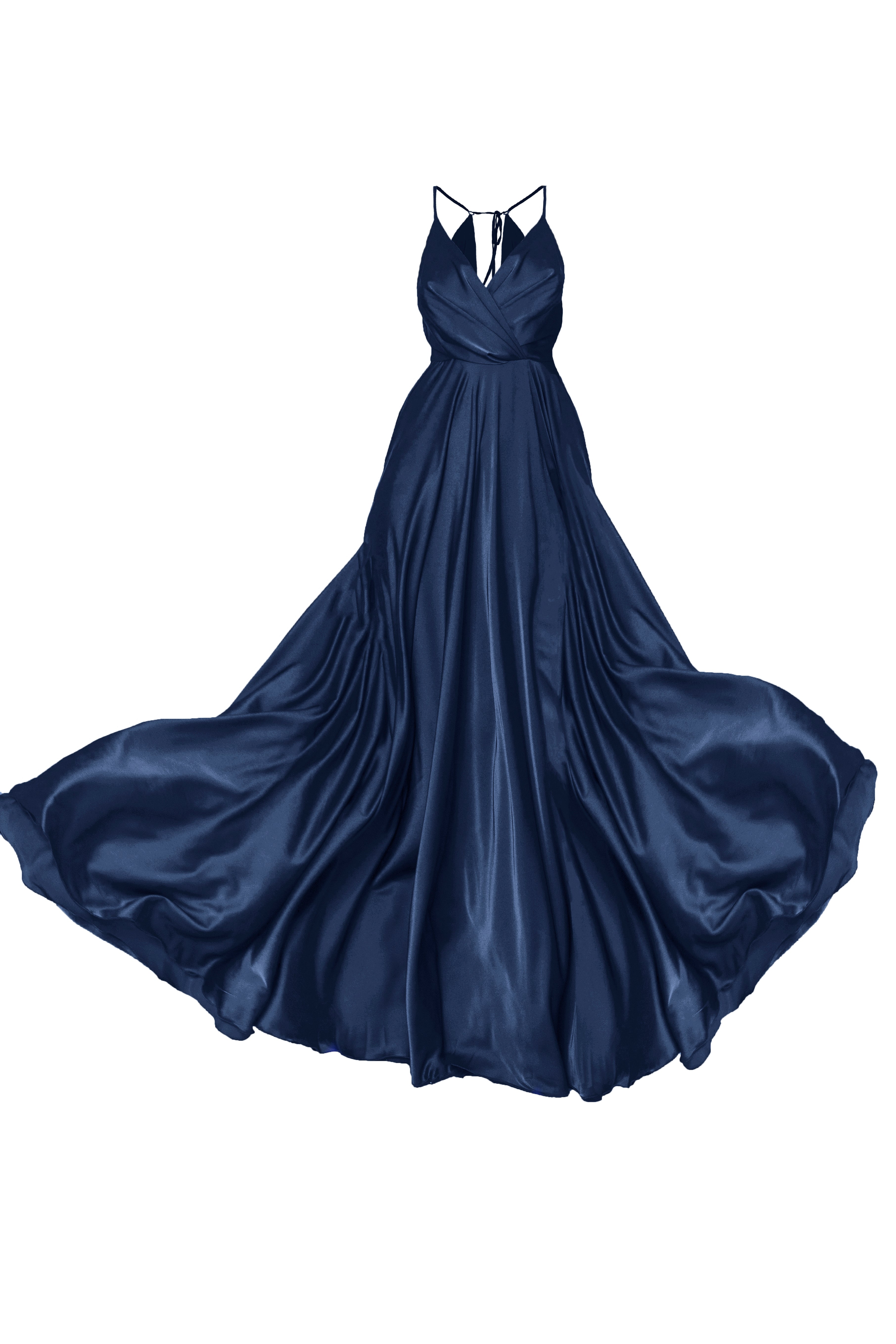 Satin Long Dress Tied back Navy blue