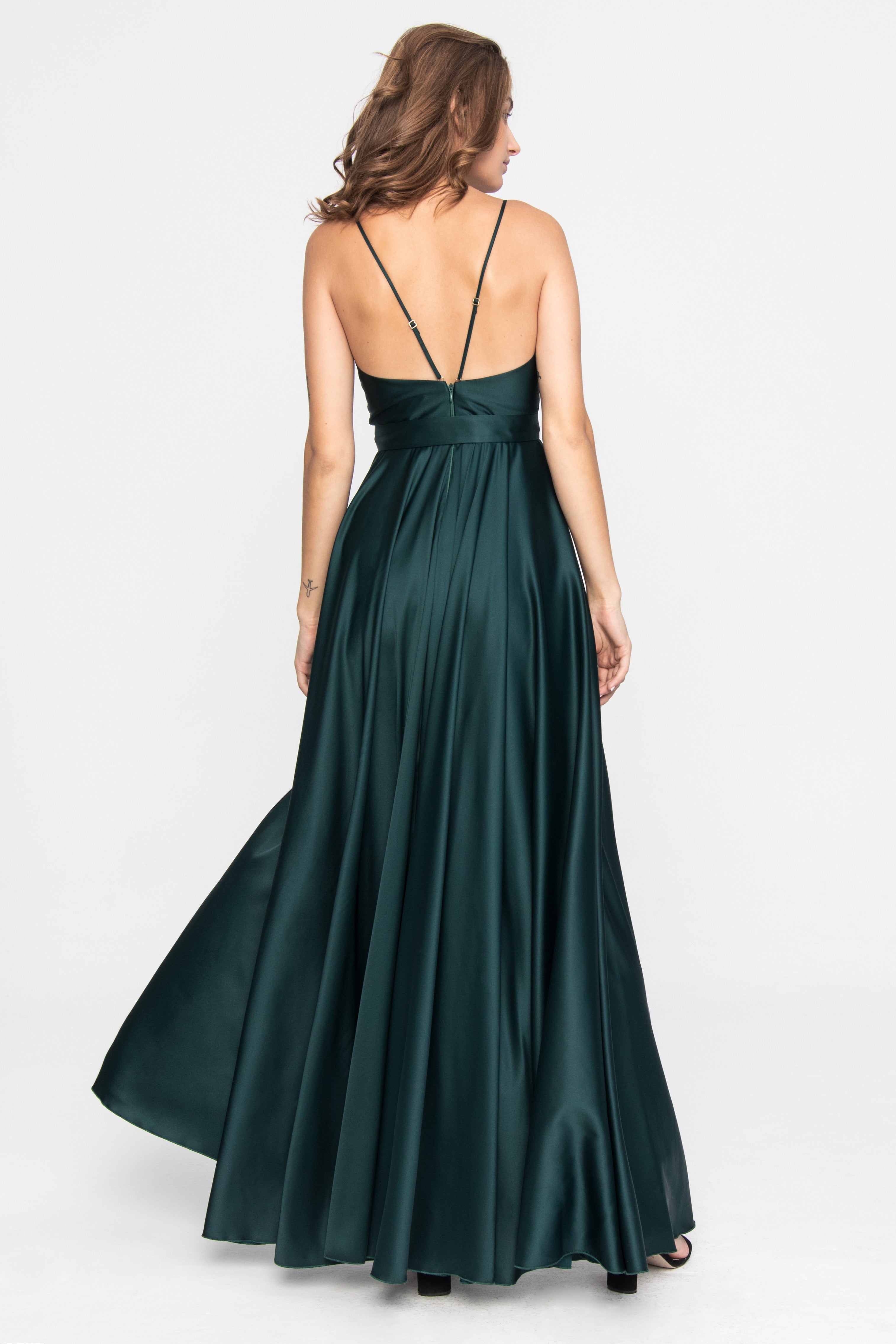 Satin Long Dress Emerald green