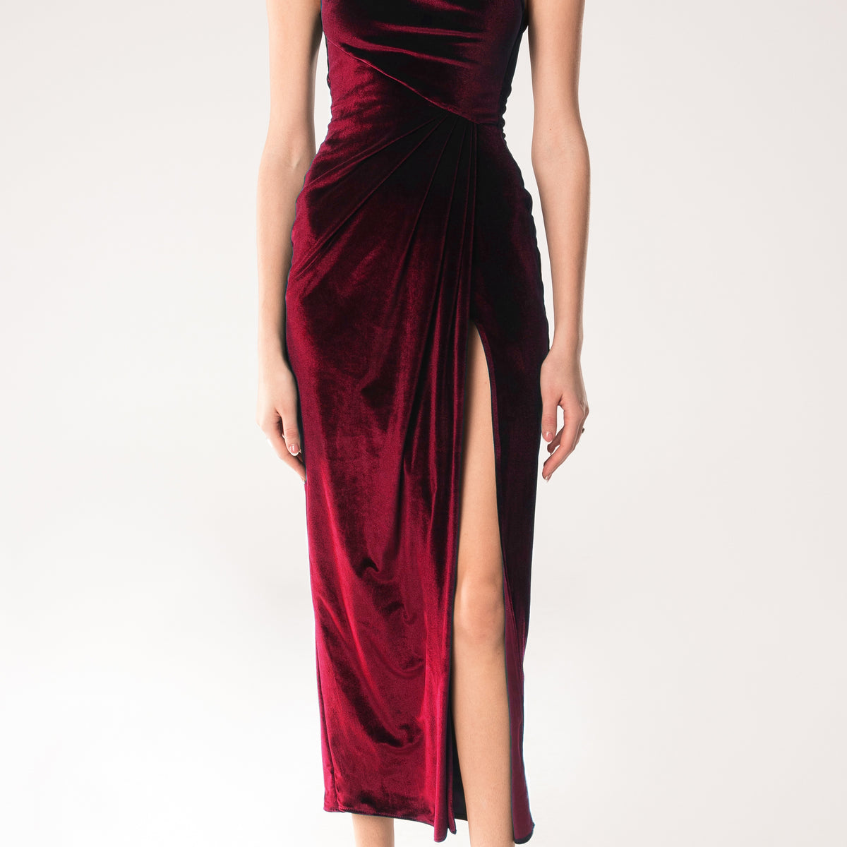 Sofia Velvet Draped Dress Burgundy